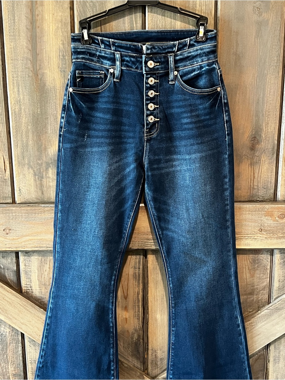 KanCan Dark Blue High-Rise Button-Fly Flare Jeans